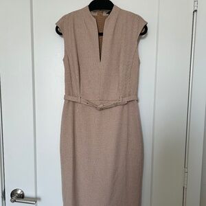 Ann Taylor belted houndstooth sheath dress